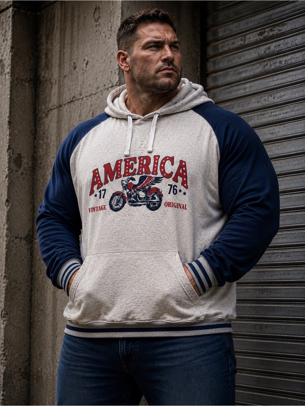 Fanatics 5XL America Vintage 1776 Motorcycle Hoodie NWOT Soft Lightweight